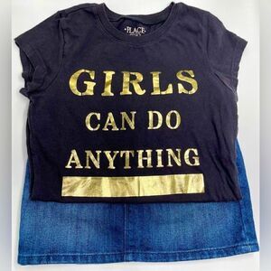 “Girls Can Do Anything” 2-piece LOT l PLACE Top l Baby Gap Jean mini-skirt l 5T
